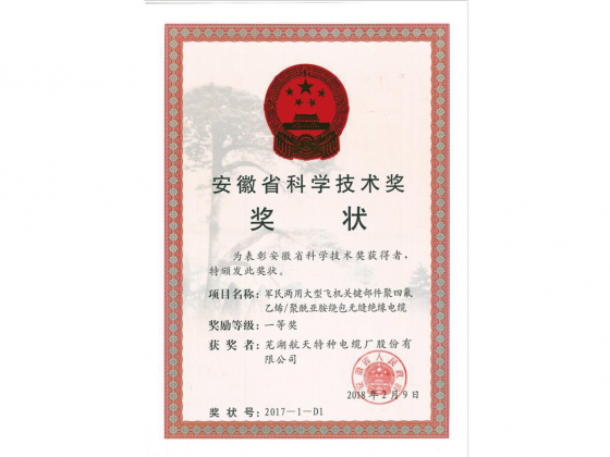 安徽省科學(xué)技術(shù)一等獎(jiǎng)獎(jiǎng)狀